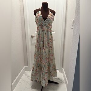 FORE White floral midi maxi dress halter neck size medium new without tags